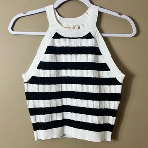 NWOT Happily Grey Black White Striped Knit High Neck Halter‎ Tank Top Medium